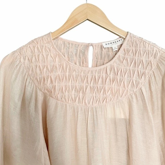 NWT DownEast Pleated Yoke Long Sleeve Blouse Light Beige Blush Size Small NEW - Picture 11 of 15